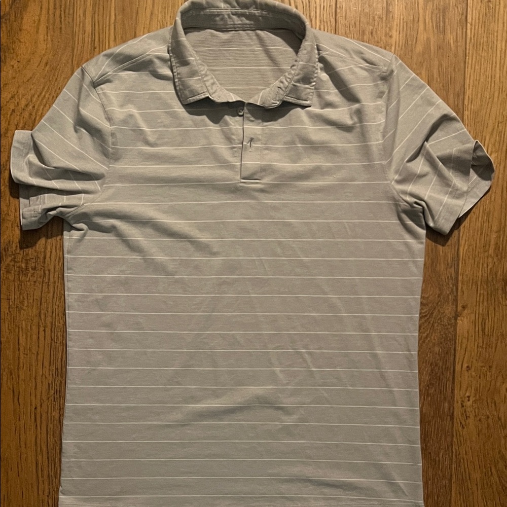 Lululemon Athletica Light Gray Striped Polo Shirt